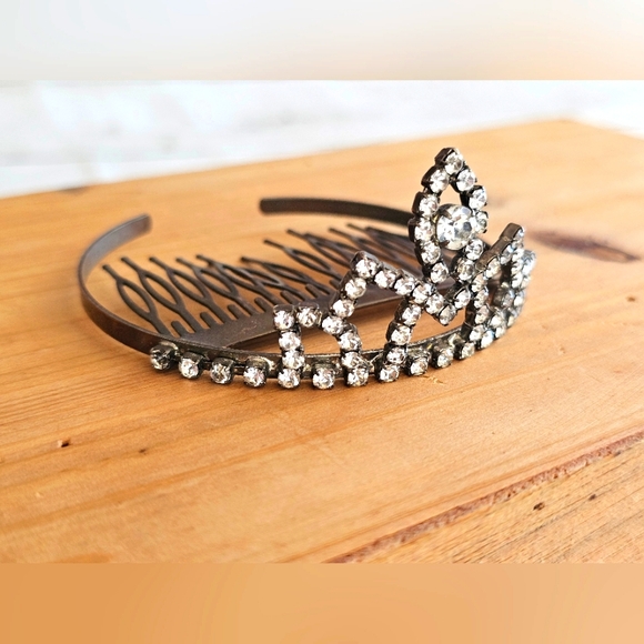 Rare Vintage 1950's Tiara Crown Silver Metal Diamond Rhinestones Hair Comb - Picture 4 of 16